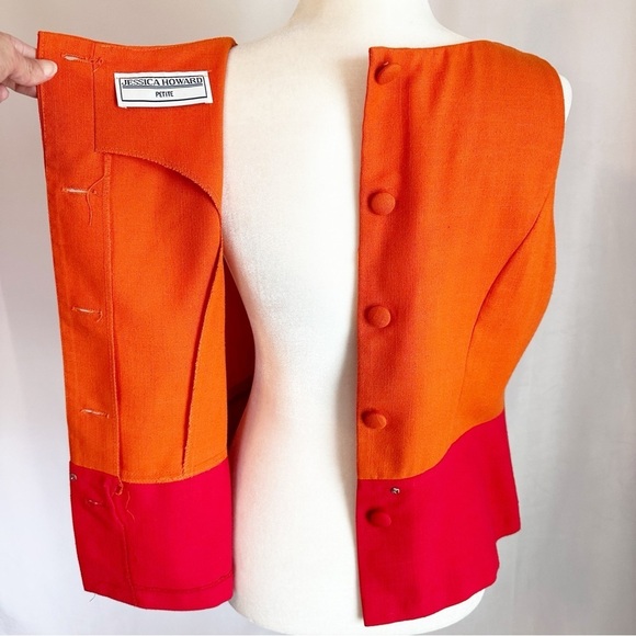 VTG Jessica Howard 2 Piece Suit Sleeveless Top Trouser Pant Orange Red MOD 12/14 - Picture 12 of 13